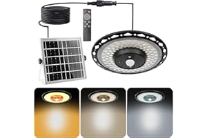 CREATESTAR Lampe Suspendue Solaire Extérieur, 3000LM Lampe Solaire avec Télécommande, Lampes Solaires Interieur avec Détecteur de Mouvement IP65 étanche pour Pavillon Terrasse et Garage