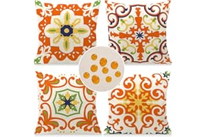 Cirzone Kissenbezug 40x40 cm 4 Stück Dekorative Outdoor Kissen Wasserfest Atmungsaktiv Orange böhmisch Kissenbezug Werden für Sofakissen Garten Outdoor