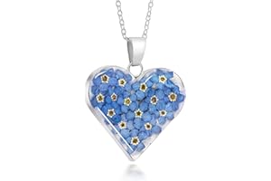 Natural Flower Jewellery Sterling Silver Large Heart Pendant Made with Real Forget Me Nots …