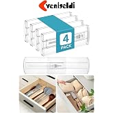 Yenigeldi 4 Adet Ayarlanabilir Yapışkansız Kilitlenebilir Şeffaf &Ccedil;ekmece B&ouml;l&uuml;c&uuml; Plastik Organizer D&uuml;zenleyici
