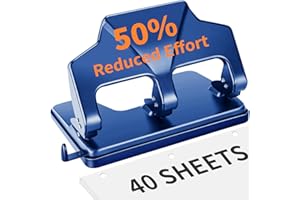 AFMAT 3 Hole Punch Metal Hole Puncher Heavy Duty,40 Sheets Large Three Hole Paper Punch,50% Reduced Effort 3-Hole Punch,Office Hole Puncher w/Large Chip Tray Blue