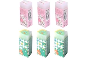 YEASING Cute 6pcs Pencil Eraser Set - Rectangle Rubber Animal Kawaii Erasers for School Office Supplies
