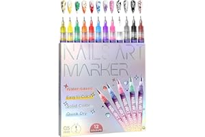 KINDLUME Accesorios Uñas, Nail Art Bolígrafo Set 12 Colores, Secado Rápido para Decoración Pintura Delineado, DIY Arte De Uñas En Casa, Herramienta Profesional