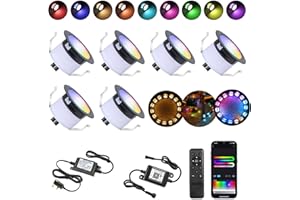 GEYUEYA HOME RGB LED Decking Lights,WiFi LED Deck Light (RGBIC+WW) IP67 Waterproof Ø31MM 12V Work with Alexa/Google Assistant,Plinth Deck Lights colorful Chasing Effec for Yard,Garden,Patio,Stair Decor-6 Pack