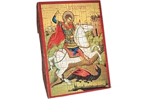 NKlaus Heiliger Georg auf Pferd, Christliche Holz Ikone 16x12,5cm handgefertigt 37038