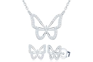 MICMIF Mariposa Juego de Joyas de Plata Conjunto Collar y Pendientes Mariposa con Circonita - Forma de Mariposa Aretes & Collar con Colgante Regalos para Mujer Niña Esposa Amante Novia Madre