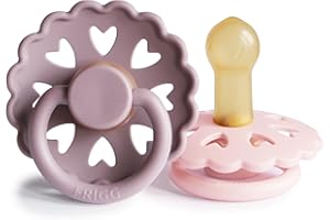 FRIGG Fairytale Latex Pacifier Pack of 2 | Natural Rubber Soother Dummy | BPA-Free | Made in Denmark | Symmetrical Cherry Shaped Nipple (Twilight Mauve/White Lilac, Size 2 (6-18 Months))