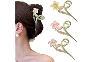 BUKYCAT 3 pinzas para el cabello de metal con flores para mujer, pinzas grandes para el cabello, pinzas grandes para el pelo para niñas, pinzas para el pelo grandes