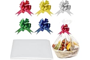 YUKIYI 5pcs 40 * 30" Extra Large Easter Gift Bags and Bow for Presents Hamper Baskets Wraps Wrap Packaging Clear Cellophane Hampers Kit Plastic Wrapping Gifts Empty and Bow Bag
