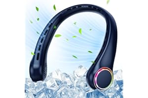 ULTRALENT Ventilateur de cou - 4000 mAh - USB - Silencieux - 3 vitesses - Lumière LED - Portable - Pour l'extérieur, l'intérieur, le camping, les voyages, le sport - Bleu foncé