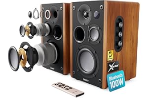 Majority 100W Casse Attive Amplificate Coppia | Casse Monitor Studio | 5.3 Bluetooth Altoparlanti Audio Amplificate con Xtra Bassi & 3 altoparlanti D100 Speakers