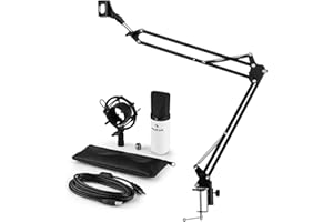AUNA MIC-900WH USB Set Microphone V3 - Micro à condensateur, Capsule à électret intégrée de 16 mm, Perchette de Micro supportant jusqu'à 1,5 kg avec vis de Blocage Rapide, Montage Simple, Blanc