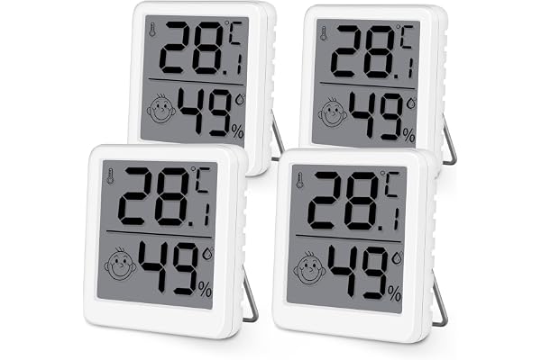 Wepai Lot Thermometre Interieur Maison, LCD Mini Digital Thermomètre avec Hygromètre, Mesure de Précision Murale pour Chambre Bébé, Culture et Cave, Blanc,4 Pièce
