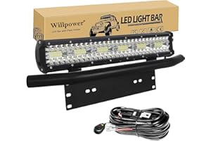 Willpower 17 Zoll 360W LED Arbeitsscheinwerfer Bar mit vorderer Nummernschild-Montagehalterung und Kabelsatz, Led Scheinwerfer 12v für Auto Bagger Anhänger Traktoren LKW SUV Offroad