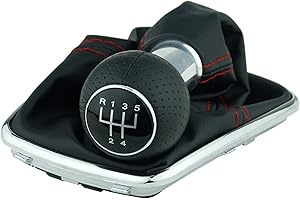 L & P Car Design L&P A253-8 Schaltsack Schaltmanschette Schwarz Naht Rot Schaltknauf 5 Gang 12mm kompatibel mit VW Golf 4 IV Chrom Rahmen Knauf Plug Play Ersatzteil für 1J0711113