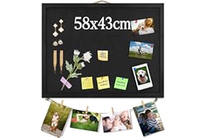 ORIGREEN Black Bulletin Boards Cork Board with Felt, 58x43cm Large Display Pin Board Vision Board for Walls, Jewelry, Notes, Collection, Photos, Office, Black Framed and Felt Board, 1pc, UK