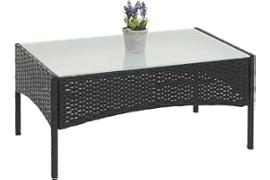 Mendler Poly-Rattan Gartentisch Halden-AM, Beistelltisch Tisch mit Glasplatte - anthrazit