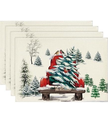 6 Sets De Table De Noël Lavables - 45x30 Cm En Lin Résistant à La Chaleur - Décoration Festive Pour Repas De Fête - 14