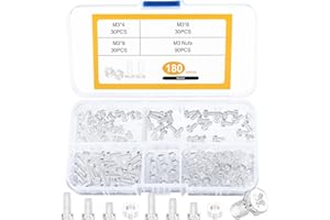 HMKESOTERIC 180 Pz M3 Set Viti e Dadi in Acrilico Trasparente a Testa Cilindrica e Piatta, Testa Phillips a Croce per Macchina