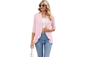 Famulily Women's 3/4 Sleeve Summer Cardigans, Lightweight Draped Loose Shawl Blouse Casual Open Front Ruffle Cardigans