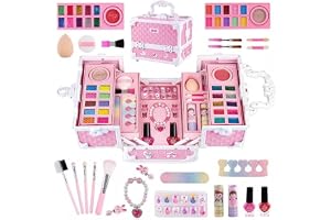 Beauenty Kids Makeup Kit, Real Make up Set Washable Makeup Set Toys for Girls with Portable Makeup Box Including Lipstick, Eye Shadows and So On, Girls Toys for Aged 5 6 7+ Year Old (Pink-C)