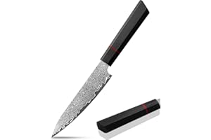 Plys Coltello damascato, coltello affilato da frutta, piccolo: coltello da cucina giapponese damascato - coltello da cucina professionale con manico in legno nero