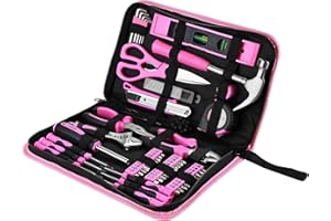 DEKO Kit d'outils ménagers 110 Pièces Rose, Ensemble d'outils DIY Portable pour Femme avec Pochette de Transport Facile, Parfait pour Bricolage et Entretien de la Maison