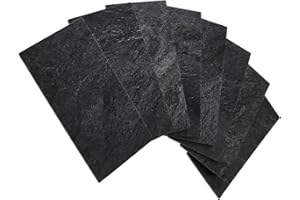AULIGET 4 Pieces Black Slate Subway Self Adhesive Wall Tiles, 3mm PVC Faxu Stone Stick on Tile, Splashback Tile Stickers for Kitchen & Bathroom (3 x 6 Inches)