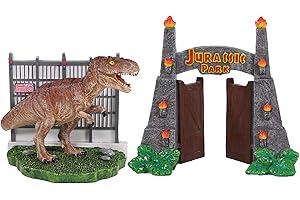Penn-Plax Jurassic Park - Set di 2 Ornamenti per Acquario con Licenza Ufficiale, Include Decorazioni T-Rex e Park Gate - Piccolo
