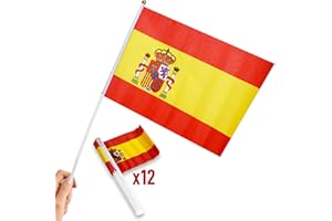 PEKA PEKÍTA Bandera de España con Escudo Pequeña de Tela 40x30cm Pack 12 Unidades - Banderas de España con Palo - Bandera Española Pack 12 Unidades