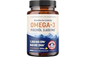 MAV NUTRITION Dreifach Starkes Omega-3 Fischöl 3600 mg | EPA & DHA | Über 2100 mg Omega-3 Fettsäuren | 1300 mg EPA + 860 mg DHA | Essenzielle Fettsäuren | Premium Wildgefangenes & Aufstoßfreies Fischöl | 120 Ct