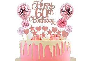 JXUZH Tortendeko 60 Geburtstag Rosegold Junge Mädchen Happy Birthday 60 Glitter Cake Topper 60.kuchendeko Geburtstag Happy 60th Birthday Tortendeko 60 Jahre Geburtstag Kuchen Deko 60 Geburtstag Mädchen