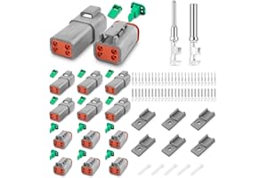 JRready 4-Broches Deutsch Connecteur Set 6 Sets DT Connecteur 52 Pieces Deutsch Terminaux Calibre Des Fils 14-18 AWG Gris IP68 Étanchéité Connecteur 4-Broches Pour Voitures, Motos, Camions et Bateaux