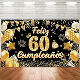 Happy 60th Birthday Banner, 60th Birthday Decorations Black Gold, 60th Birthday Banner 180 * 110cm, Happy Birthday Banner Par