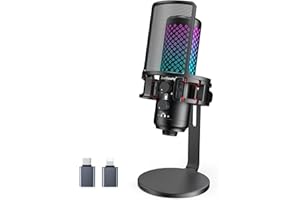 ZealSound Micro USB Gaming, Microphone à condensateur RGB pour PC, téléphone, avec adaptateur Lightning et de type C, filtre anti-pop, pour le podcasting, le streaming, l'enregistrement, tout en métal