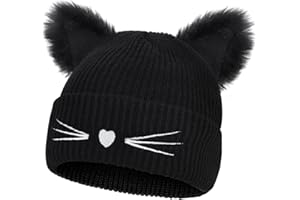 BEIFON Cappello Donna Pon Pon Invernali Orecchie da Gatto Berretto Lana Beanie Lavorato a Maglia Cappellino Caldo Elastico per Sport All'Aria Aperta Corsa Sci Pattinaggio Ci