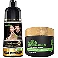 Herbishh Permanent Hair Color Shampoo – Dark Brown (200ml) + Argan Hair Mask 150 ml | Mess-Free, Ammonia-Free & Long-Lasting