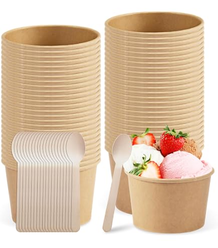 Lot De 50 Coupes à Glace En Carton Noir 240 Ml + 50 Cuillères - Compostables, Écologiques Pour Desserts Et Fêtes