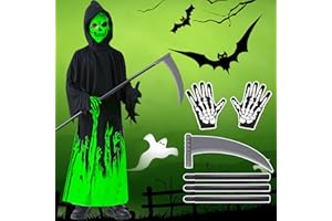 MWZEAUL Vestito Fantasma Halloween per Bambino, Luminoso Costume Scheletro per Bambini, con 90 cm Finto, Costumi di Zombie Halloween per Bambino 10-12 Anni, per Giochi di Ruolo, Carneval