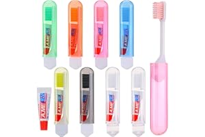 Apricitie 8 Stück Reisezahnbürste mit Zahnpasta, Klappbar Reise Zahnbürste Set Travel Toothbrush Mini Zahnbürste für Unterwegs Reisen Kinder Erwachsene (Bunt)