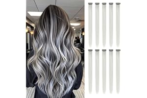 ELNX 10 Piezas Extensiones de Pelo Gris | 22" Extensiones de Cabello Clip-In | Extensiones de Pelo Sintético Largas y Lisos, Mechas Coloridas para Niñas, Niños, Mujeres, Uso Diario, Fiesta, Navidad (Gris)