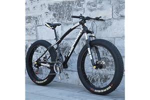 JAMCHE 20/24/26 x 4.0 Inch Thick Wheel Mountain Bikes, Adult Fat Tire Mountain Trail Bike, 7/21/24/27/30 Speed Bicycle, High-carbon Steel Frame, Dual Suspension Dual Disc Brake Bicycle, White