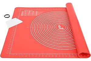 Super Kitchen Tapis de Cuisson Tapis à Pâtisserie en Silicone Antidérapant Extra Large avec Mesures 71×51cm et Grattoir à Pâte, pour Tapis de Pâte à Rouler, Fondant/Tapis de La Croûte à Tarte (Rouge)