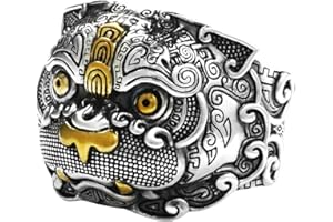 Kucheed Bague Feng Shui PiXiu Mantra, Bagues de Bonne Chance Bouddhistes en Argent,Bijoux Amulet Mantra,Protection Richesse Amour Santé Bande,Bagues Réglables Ouvertes Cadeau pour Hommes Femmes (L)