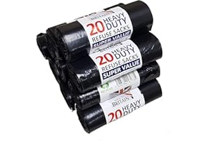 200 Heavy Duty Black Bin Liners Refuse Sacks Bin Bag Rolls - Made in Britain
