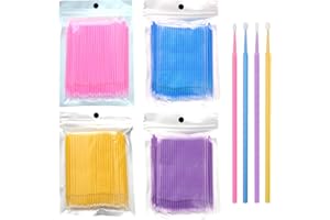 ZXNJA 400 Stücke Wimpernbürstchen, Wimpernbürste, Lippenpinsel, Lacktupfer Micro Applikatoren Pinsel, 4 Farbe Einweg Wimpernverlängerung Pinsel Für Make-Up, Dental Und Oral