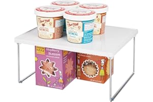 mDesign Platero de cocina – Estante para platos para la encimera y los armarios de la cocina – Accesorio organizador de cocina apilable, con patas plegables de metal – blanco