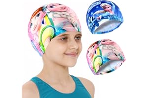 FXFOOT Gorros de Natación para Niños, 2 Piezas Gorro de Natación de Poliéster, Gorro de Natación Niña, Gorro de Natación para Pelo Largo, Gorro Piscina Niña, Elásticos y Cómodos Gorro de Baño para Niñas