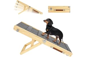 PAWABOO 2025 Rampa Mejorada para Perros para Sofá, Rampa Plegable de Madera para Perros Pequeños para Cama, 4 Alturas Ajustables de 13" a 21", Escalones Estables para Mascotas con Almohadilla Antideslizante