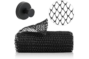 Safefine Authentic Real African Net Sponge Long, 100% Knitted, Stretch Length up to 170 cm, for Bathing, Exfoliating, Back Scrub for Smoother Skin (Black with Hanger)